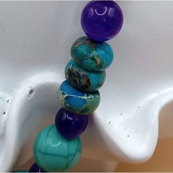 Natural Stone Beads Blue Agate, Howlite Turquoise w Glass Starfish Pendant - Picture 3 of 5